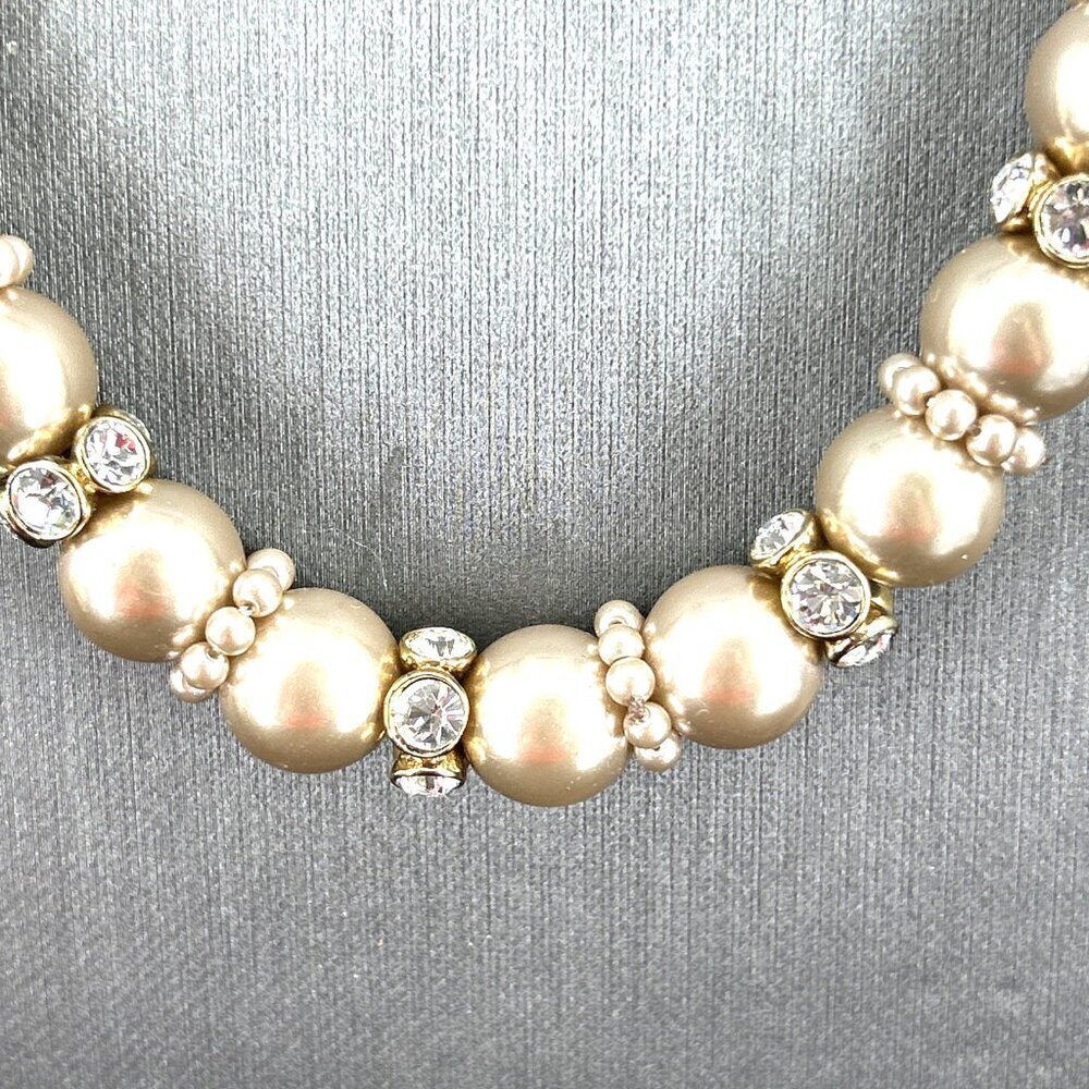 Givenchy Faux Pearl Crystal Rhinestone Necklace Signed 18" Adjustable Statement - Picture 3 of 8